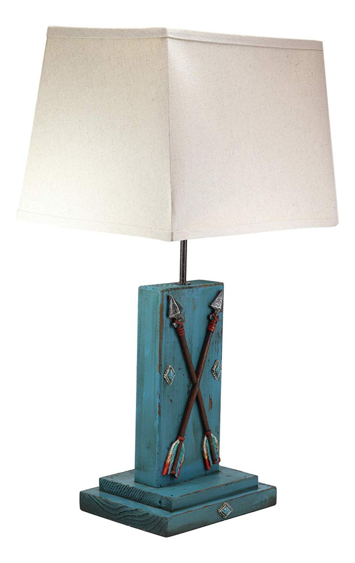 Ebros Gift Ebros 26"H Rustic Blue Distressed Wood 2 Crossed Friendship Arrows Table Lamp