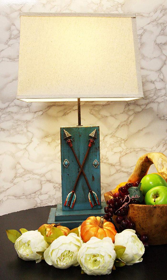 ebros gift Ebros 26"H Rustic Blue Distressed Wood 2 Crossed Friendship Arrows Table Lamp