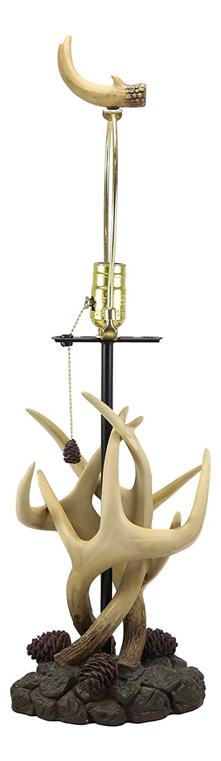 Ebros Gift Ebros 26"H Rustic Vintage Design 3 Entwined Antlers And Pine Cones Table Lamp