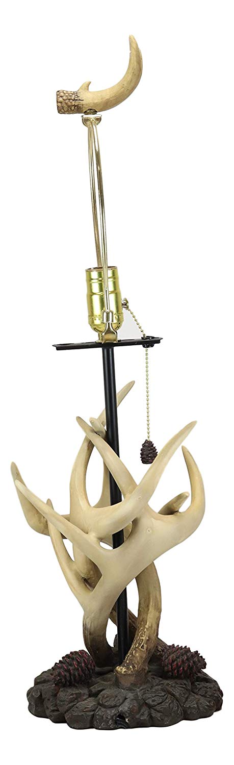 Ebros Gift Ebros 26"H Rustic Vintage Design 3 Entwined Antlers And Pine Cones Table Lamp