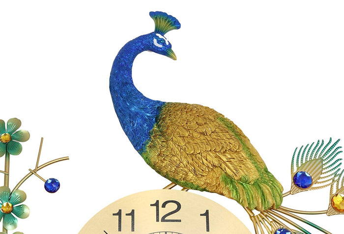 Ebros Gift Ebros 29" High Large Peacock Iris Colorful Gold Plated Metal Wall Clock Analog