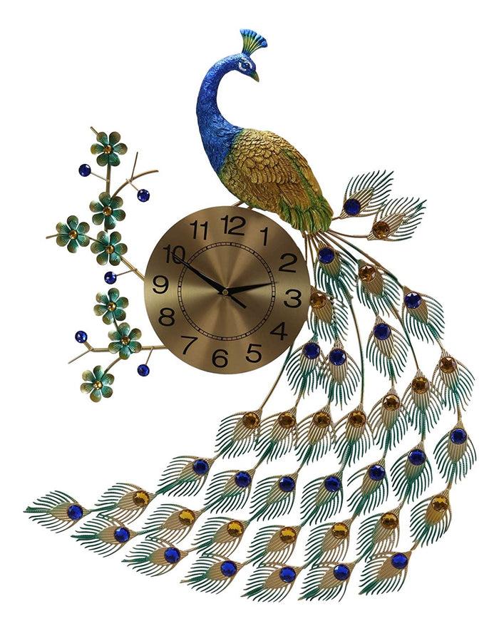 Ebros Gift Ebros 29" High Large Peacock Iris Colorful Gold Plated Metal Wall Clock Analog