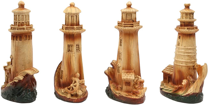 Ebros Gift Ebros 3.5"Tall Marine Scenic Lighthouse By The Ocean Set Of 4 Miniature Figurine