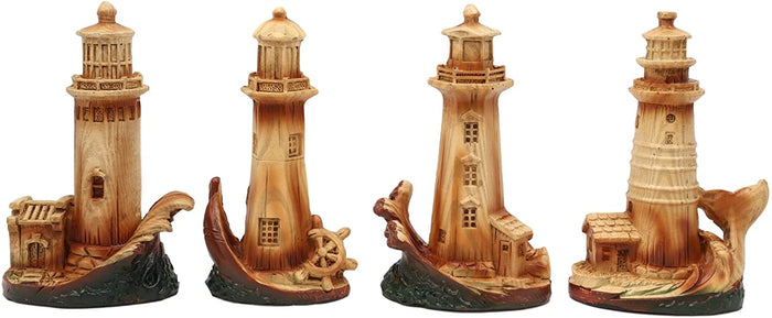 Ebros Gift Ebros 3.5"Tall Marine Scenic Lighthouse By The Ocean Set Of 4 Miniature Figurine