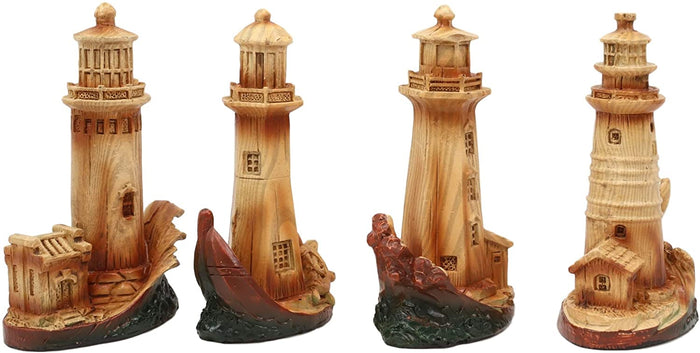 Ebros Gift Ebros 3.5"Tall Marine Scenic Lighthouse By The Ocean Set Of 4 Miniature Figurine