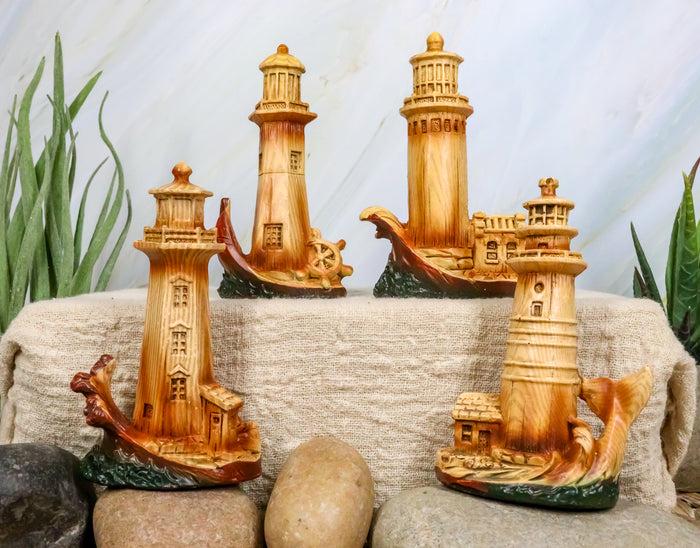 ebros gift Ebros 3.5"Tall Marine Scenic Lighthouse By The Ocean Set Of 4 Miniature Figurine