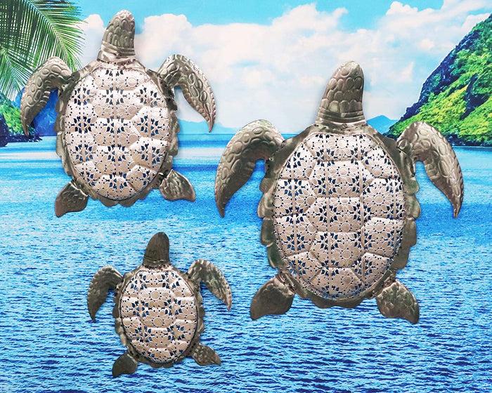 ebros gift Ebros 3 Piece Galvanized Metal Swimming Sea Turtles Hanging Wall Decor Plaques