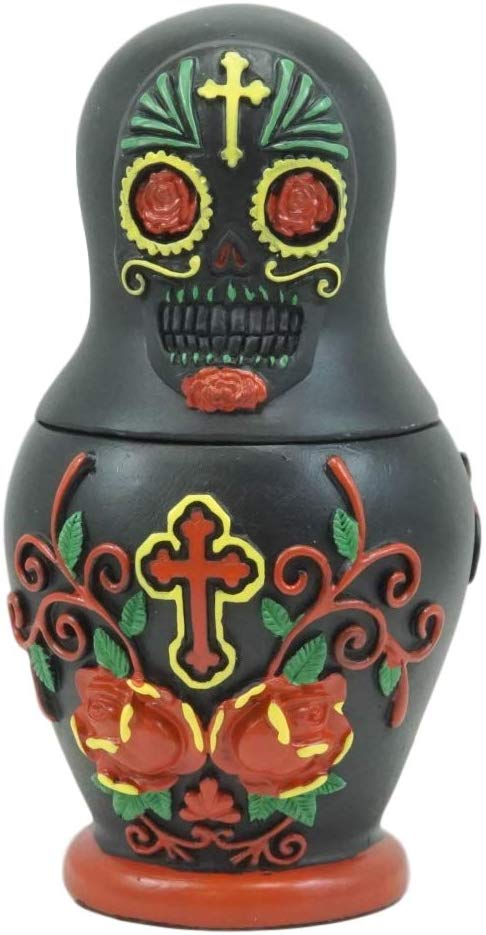 Ebros Gift Ebros 3 Piece Set Black Sugar Skulls Nesting Dolls Matroyshka Babushka Figurines