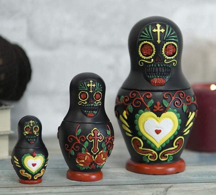ebros gift Ebros 3 Piece Set Black Sugar Skulls Nesting Dolls Matroyshka Babushka Figurines