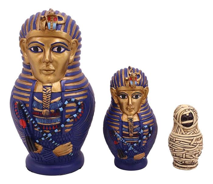 ebros gift Ebros 3 Piece Set Pharaoh King TUT Sarcophagus Coffins with Mummy Nesting Doll Matroyshka Figurines 6" Tall