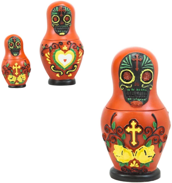 Ebros Gift Ebros 3 Piece Set Red Sugar Skulls Nesting Dolls Matroyshka Babushka Figurines