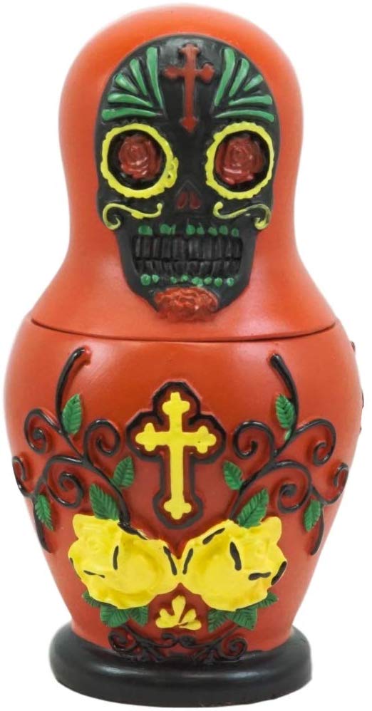 Ebros Gift Ebros 3 Piece Set Red Sugar Skulls Nesting Dolls Matroyshka Babushka Figurines