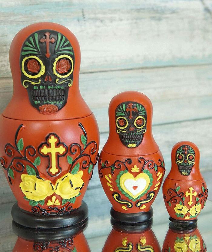 ebros gift Ebros 3 Piece Set Red Sugar Skulls Nesting Dolls Matroyshka Babushka Figurines