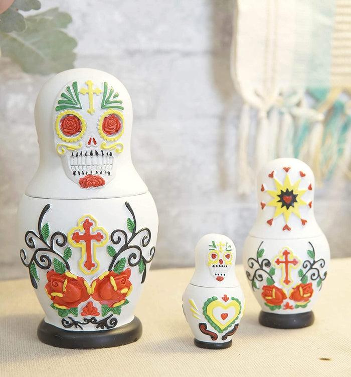 ebros gift Ebros 3 Piece Set Sugar Skulls Nesting Dolls Matroyshka Babushka Figurines 6" H
