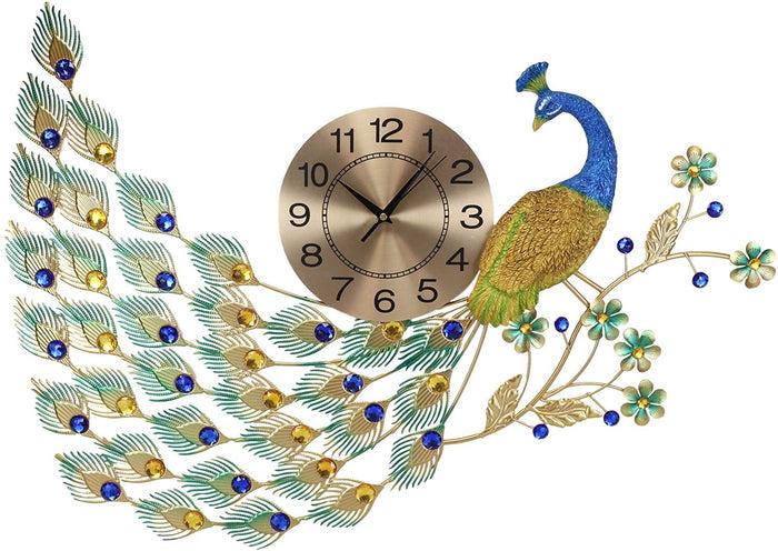Ebros Gift Ebros 30" Wide Large Iridescent Peacock Gold Plated Metal Wall Clock Analog Face