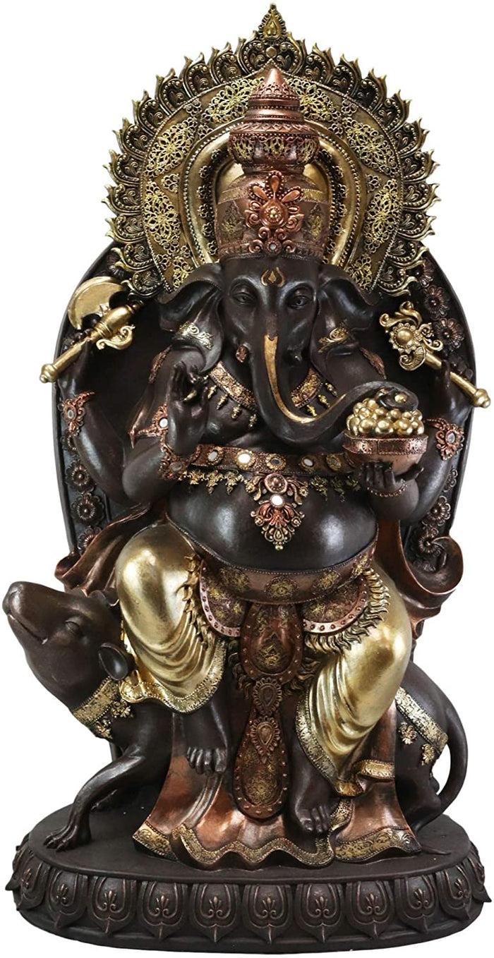 Ebros Gift Ebros 34" Tall Large Hindu God Ganesha On Throne With Giant Mouse Figurine