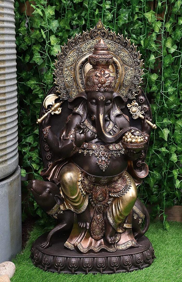ebros gift Ebros 34" Tall Large Hindu God Ganesha On Throne with Giant Mouse Figurine