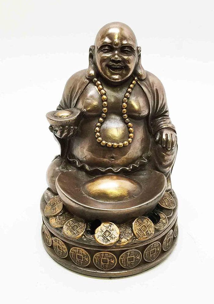 ebros gift Ebros 4.25 Inch Lucky Buddha Bronze Finish Incense Burner Statue Figurine