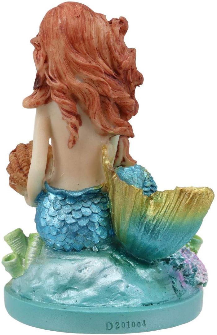 Ebros Gift Ebros 4.5" Tall Colorful Nautical Ocean Mermaid Mergirl With Pearl Shell And Blue Tail Sitting On Corals Statue