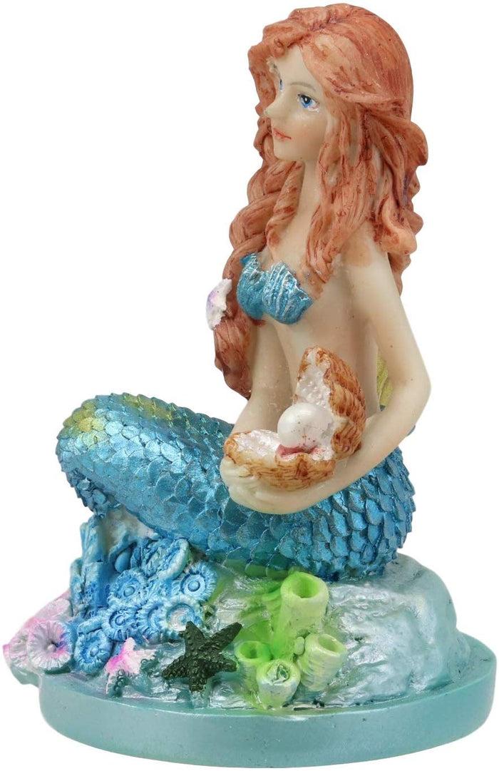 Ebros Gift Ebros 4.5" Tall Colorful Nautical Ocean Mermaid Mergirl With Pearl Shell And Blue Tail Sitting On Corals Statue