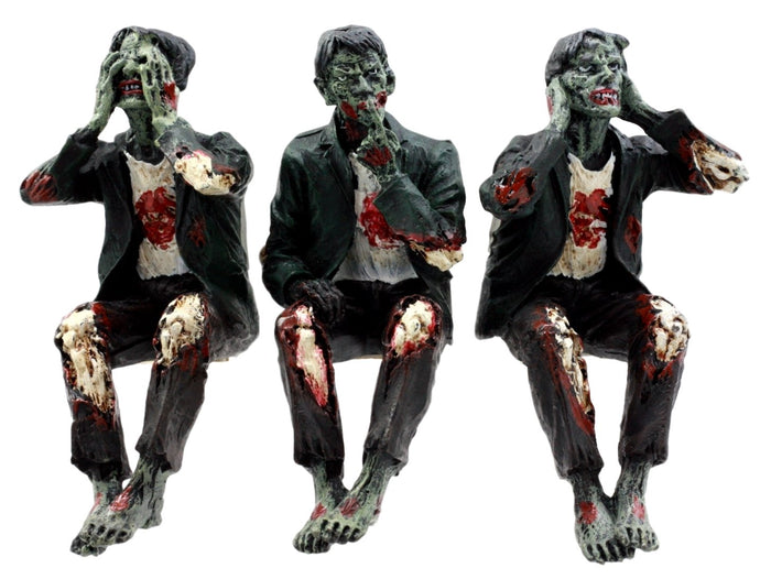 Ebros Gift Ebros 4"H Wise Walking Dead Zombie See Hear Speak No Evil Figurine Set Shelf Sitters