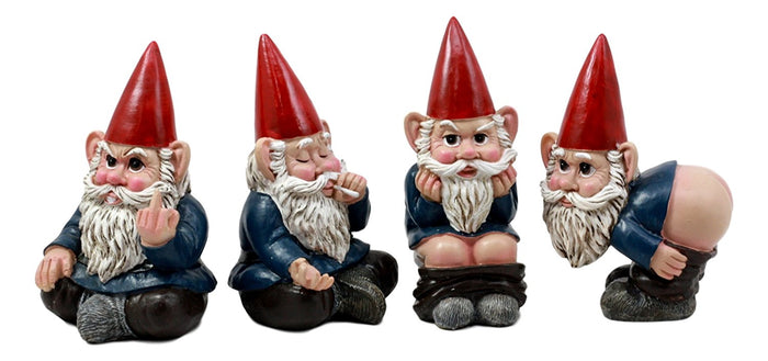 Ebros Gift Ebros 4" Tall Badass Naughty Gnome Figurines Collectible Set Of 4 Dwarf Decors