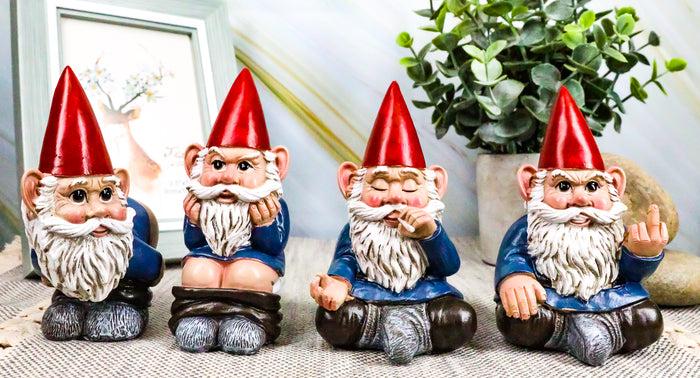 Ebros Gift Ebros 4" Tall Badass Naughty Gnome Figurines Collectible Set Of 4 Dwarf Decors