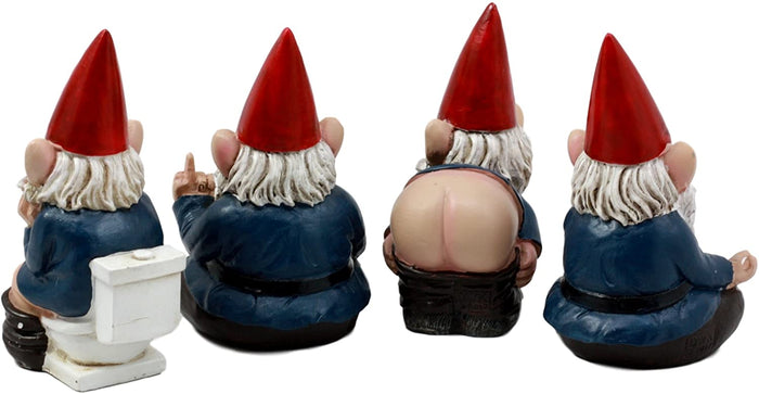 Ebros Gift Ebros 4" Tall Badass Naughty Gnome Figurines Collectible Set Of 4 Dwarf Decors