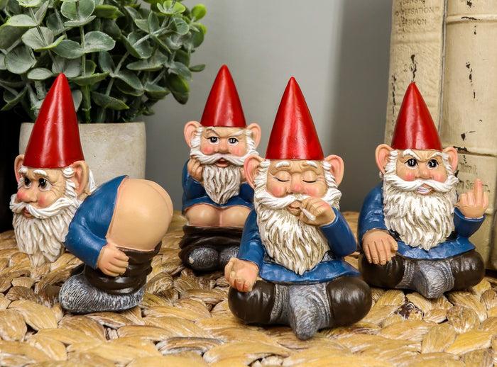 ebros gift Ebros 4" Tall Badass Naughty Gnome Figurines Collectible Set of 4 Dwarf Decors