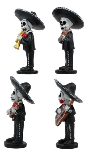 Ebros Gift Ebros 4"Tall Fiesta Squad Day Of The Dead Skeleton Mariachi Band Statue Set Of 4 Violin Guitarron Guitar And Trumpet Player Dias De Muertos Figurine Decor Set Or As Wedding Cake Toppers