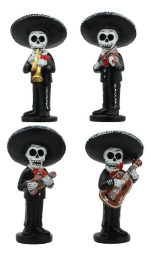 ebros gift Ebros 4"Tall Fiesta Squad Day Of The Dead Skeleton Mariachi Band Statue Set of 4 Violin Guitarron Guitar And Trumpet Player Dias De Muertos Figurine Decor Set Or As Wedding Cake Toppers