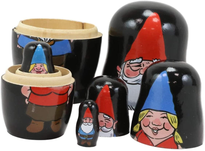 Ebros Gift Ebros 5 Piece Set Gnomes W/ Family Nesting Dolls Matroyshka Wooden Figurine 4.5"
