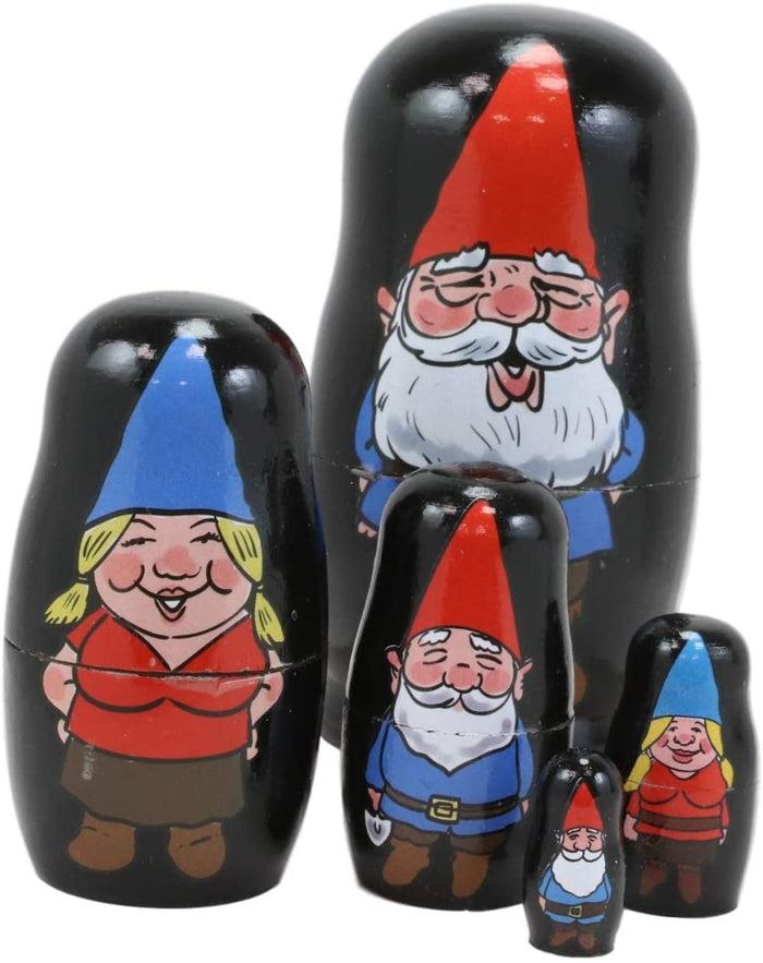 Ebros Gift Ebros 5 Piece Set Gnomes W/ Family Nesting Dolls Matroyshka Wooden Figurine 4.5"
