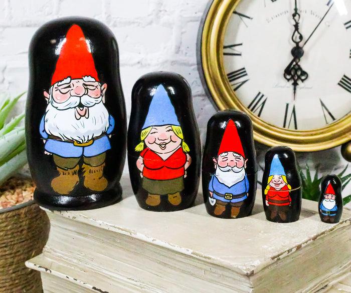 ebros gift Ebros 5 Piece Set Gnomes w/ Family Nesting Dolls Matroyshka Wooden Figurine 4.5"