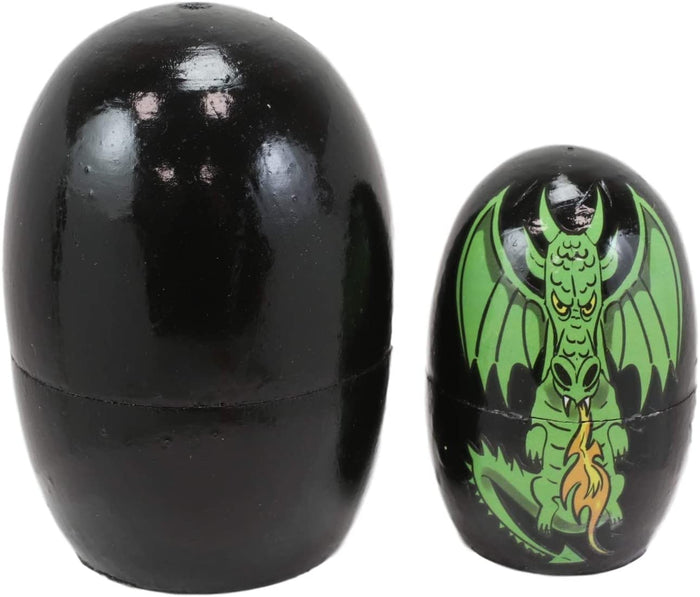 Ebros Gift Ebros 5 Piece Set Green Fiery Dragon Nesting Dolls Matroyshka Wooden Figurine