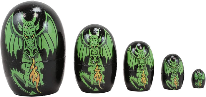 ebros gift Ebros 5 Piece Set Green Fiery Dragon Nesting Dolls Matroyshka Wooden Figurine