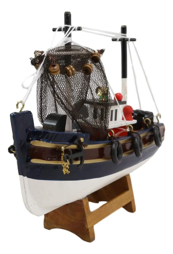 Ebros Gift Ebros 6.25" Long Colorful Wooden Handicraft Nautical Ocean Marine Trawler Fishing Boat Model Statue With Wood Base Stand Fully Assembled Figurine Sea Ship Prototype Museum Gallery Sculpture
