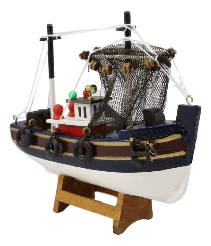 Ebros Gift Ebros 6.25" Long Colorful Wooden Handicraft Nautical Ocean Marine Trawler Fishing Boat Model Statue With Wood Base Stand Fully Assembled Figurine Sea Ship Prototype Museum Gallery Sculpture