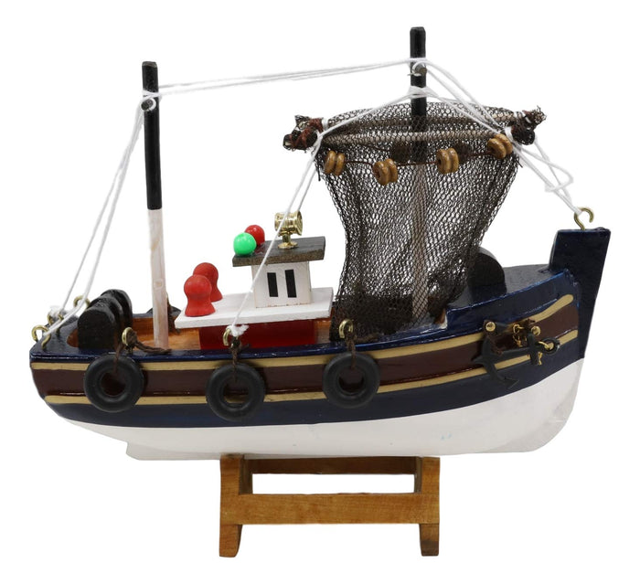 Ebros Gift Ebros 6.25" Long Colorful Wooden Handicraft Nautical Ocean Marine Trawler Fishing Boat Model Statue With Wood Base Stand Fully Assembled Figurine Sea Ship Prototype Museum Gallery Sculpture