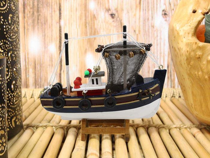 ebros gift Ebros 6.25" Long Colorful Wooden Handicraft Nautical Ocean Marine Trawler Fishing Boat Model Statue with Wood Base Stand Fully Assembled Figurine Sea Ship Prototype Museum Gallery Sculpture