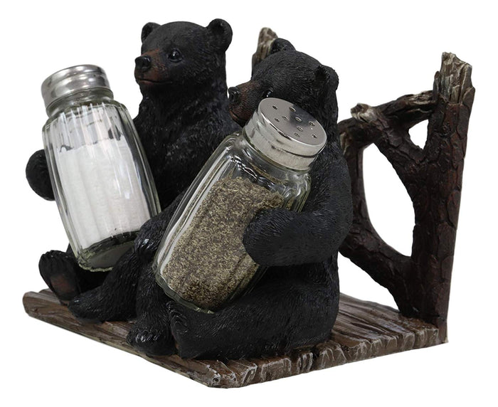 Ebros Gift Ebros 6.25" W 2 Black Bear Cubs Sitting Napkin Holder & Salt Pepper Shakers