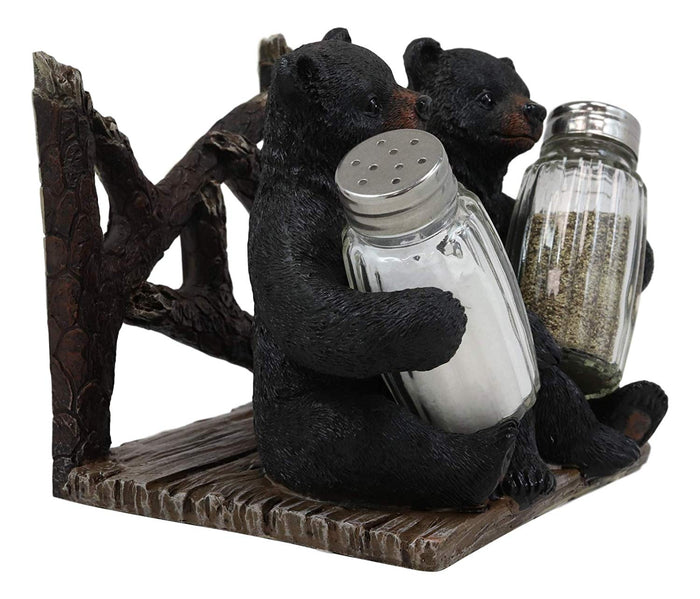 Ebros Gift Ebros 6.25" W 2 Black Bear Cubs Sitting Napkin Holder & Salt Pepper Shakers