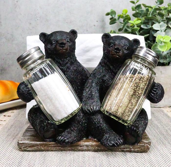 ebros gift Ebros 6.25" W 2 Black Bear Cubs Sitting Napkin Holder & Salt Pepper Shakers