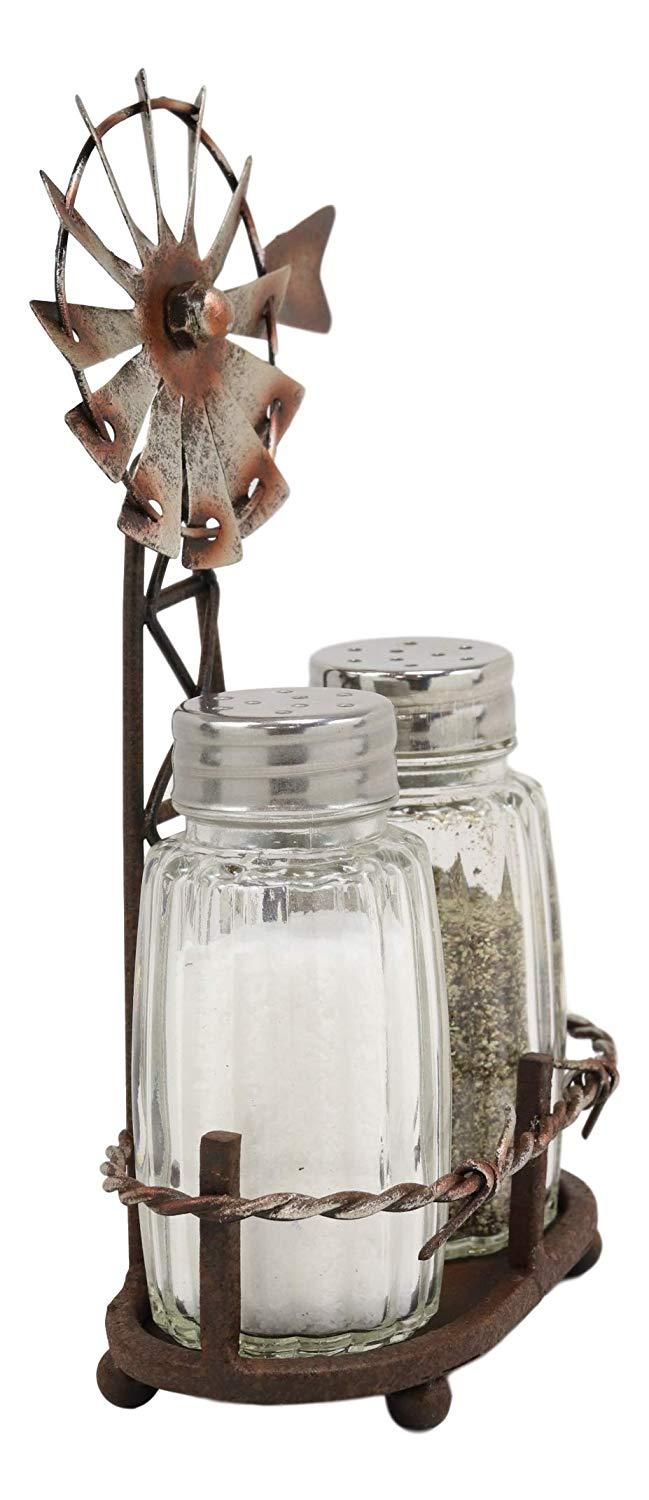 Ebros Gift Ebros 6.5"H Rustic Country Farm Windmill Outpost Salt And Pepper Shakers Set