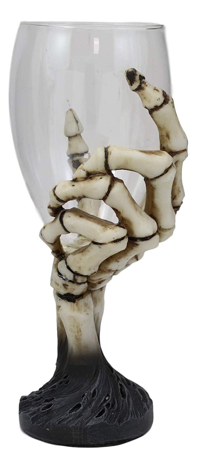 Ebros Gift Ebros 6.5"High Gothic Macabre Potion Bone Skeleton Hand Wine Goblet Glass Drink Chalice For All Beverage Halloween Party Hosting Of Morbid Collection Underworld Skulls Skeletons And Horror Bones Decor