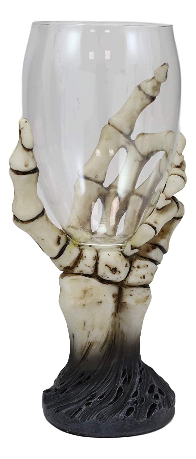 Ebros Gift Ebros 6.5"High Gothic Macabre Potion Bone Skeleton Hand Wine Goblet Glass Drink Chalice For All Beverage Halloween Party Hosting Of Morbid Collection Underworld Skulls Skeletons And Horror Bones Decor
