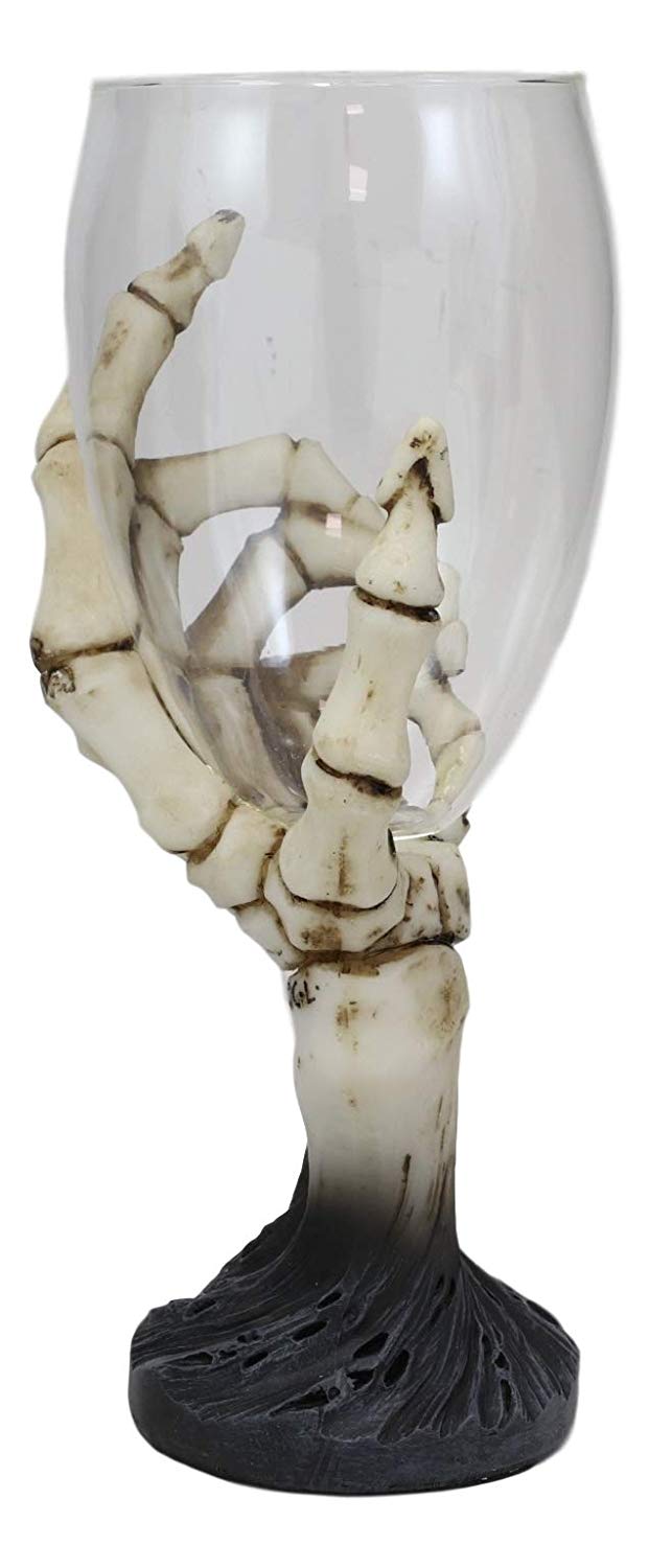 Ebros Gift Ebros 6.5"High Gothic Macabre Potion Bone Skeleton Hand Wine Goblet Glass Drink Chalice For All Beverage Halloween Party Hosting Of Morbid Collection Underworld Skulls Skeletons And Horror Bones Decor