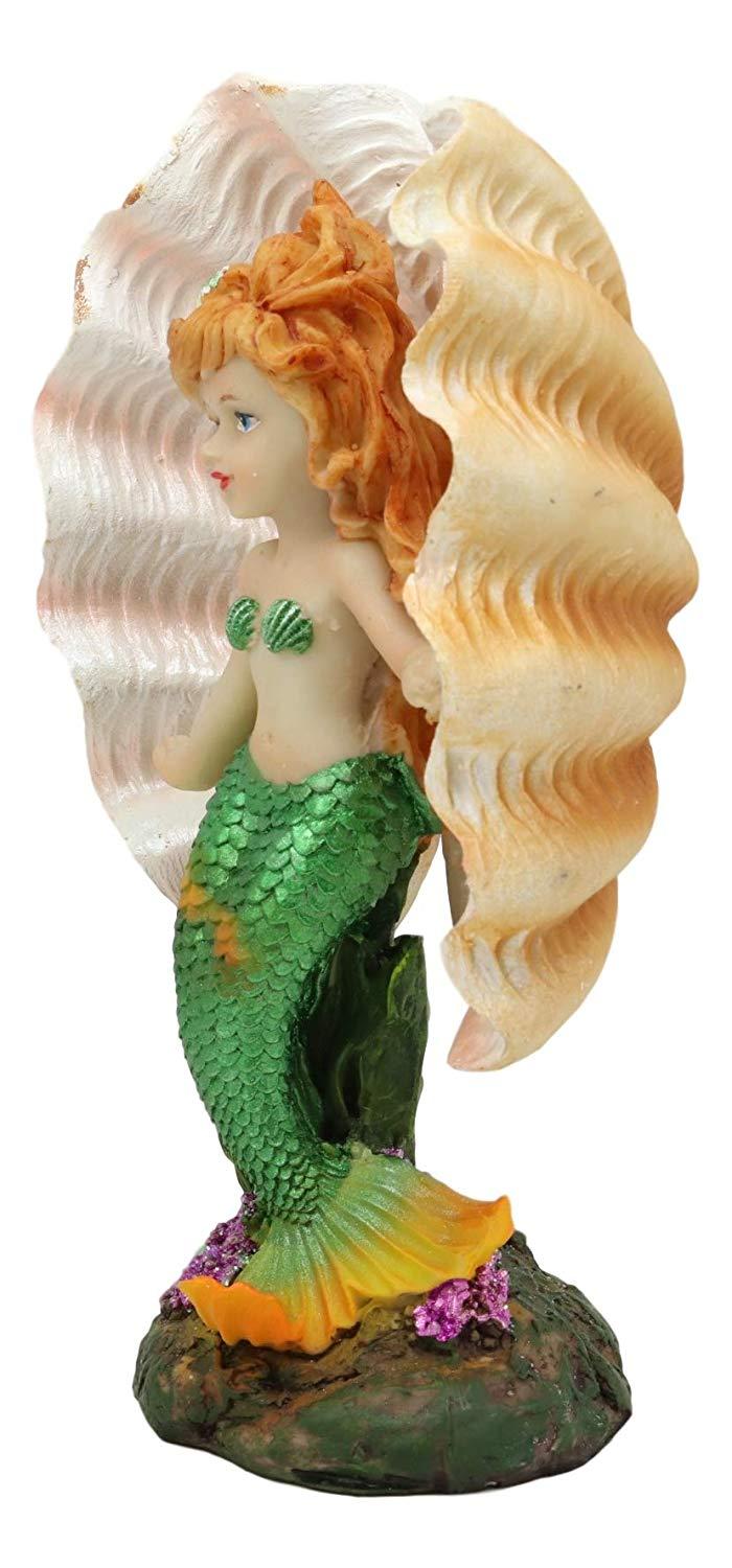 Ebros Gift Ebros 6.75"H Colorful Nautical Mermaid Mergirl With Giant Shell And Green Tail Statue