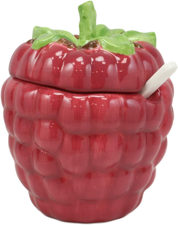 Ebros Gift Ebros 6"Diameter Red Raspberry Jam Condiments Container Jar With Lid & Spoon