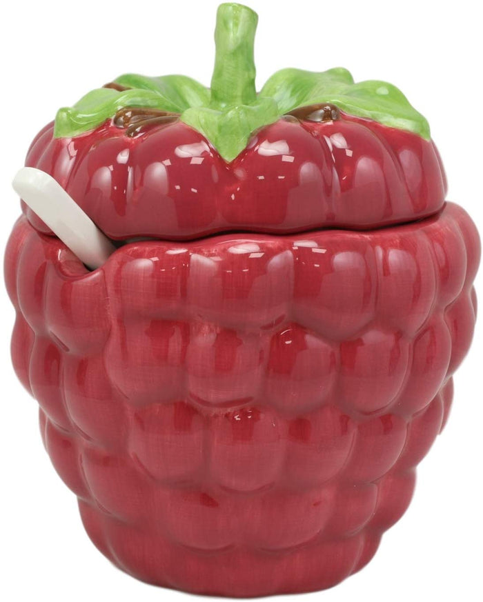 Ebros Gift Ebros 6"Diameter Red Raspberry Jam Condiments Container Jar With Lid & Spoon